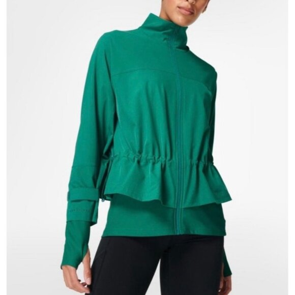 SWEATY BETTY Solid Kelly Green Fast Lane Full Zip Running Jacket Size 4-6 - Picture 1 of 9